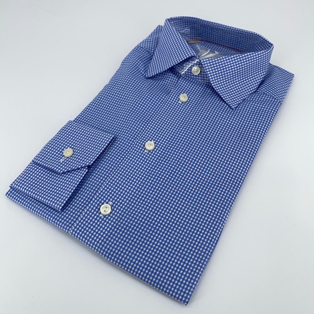 Eton Dress Shirt Men's 15-38 Blue‎ Gingham Contemporary Fit Collared Button Up